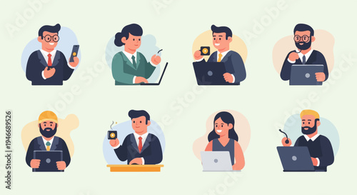 Diverse business professionals engaged in various work-related activities (6)