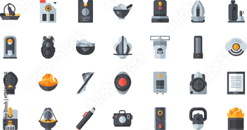 Collection of various small icons representing kitchenware and tools