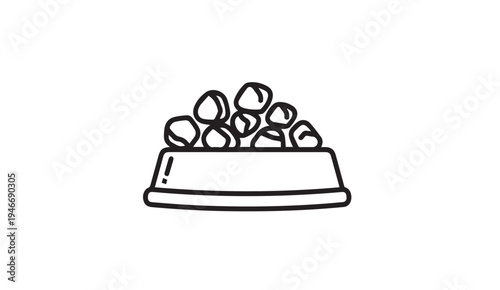 Dog Food Bowl Filled With Kibble Simple Line Art Icon Isolated