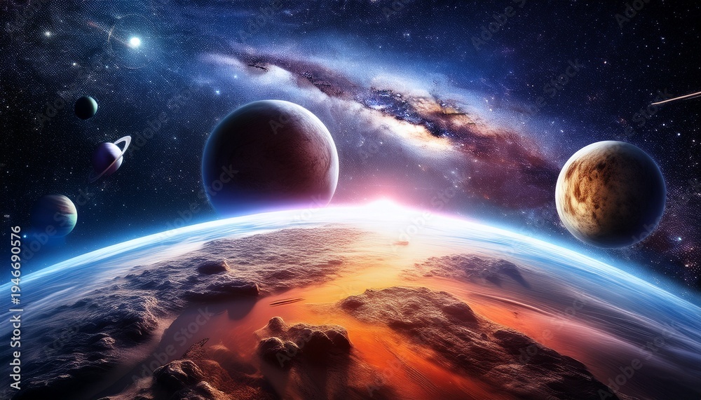 Obraz premium a vibrant depiction of a galaxy with planets