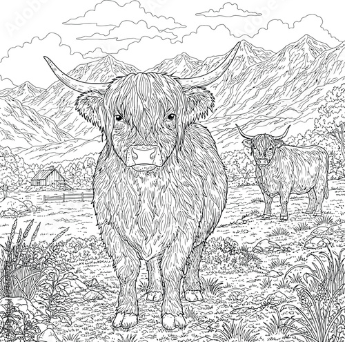 Cute Highland Cow and Calf Coloring Pages Bundle for Kids