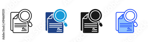 Document Search icon set multiple style collection