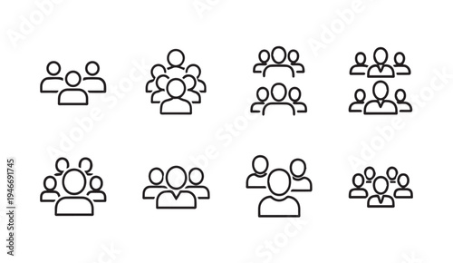 Group of People Icons Set Diverse Crowd Silhouettes Collection Stock Vector