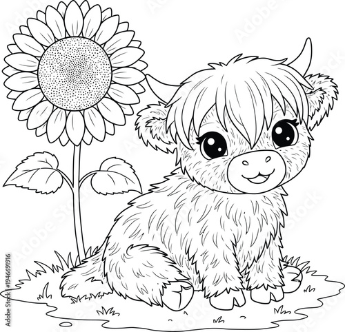Cute Highland Cow and Calf Coloring Pages Bundle for Kids