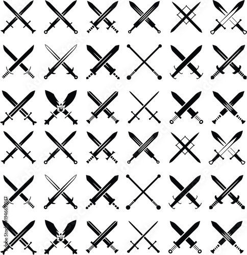 Crossed swords and weapons seamless pattern for military themed textile design, game background, medieval warfare branding, and defense industry print media