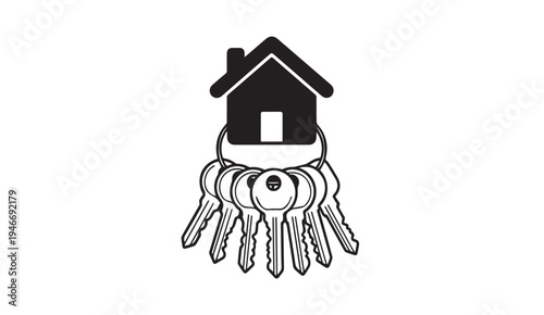 House Keyring with Multiple Keys Hanging Real Estate Concept Stock Graphic