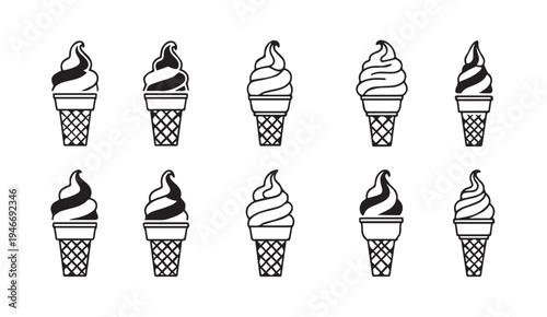 Ice Cream Cones Assortment Simple Line Icons Set