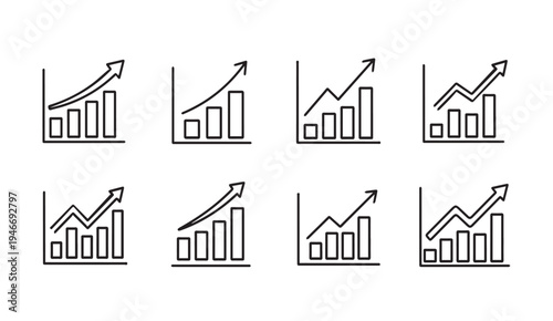 Line Graph Icons Showing Upward Trend and Growth Bars Minimalist