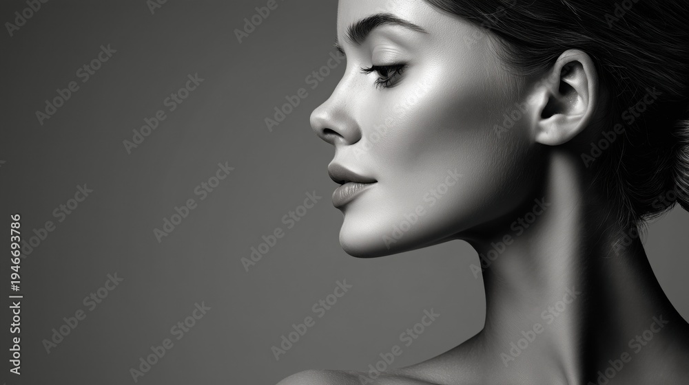Fototapeta premium lack and White Close Up Portrait of Woman Face