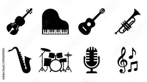 Music Icons Vector – Instruments, Performance Symbols, Sound and Rhythm Graphic