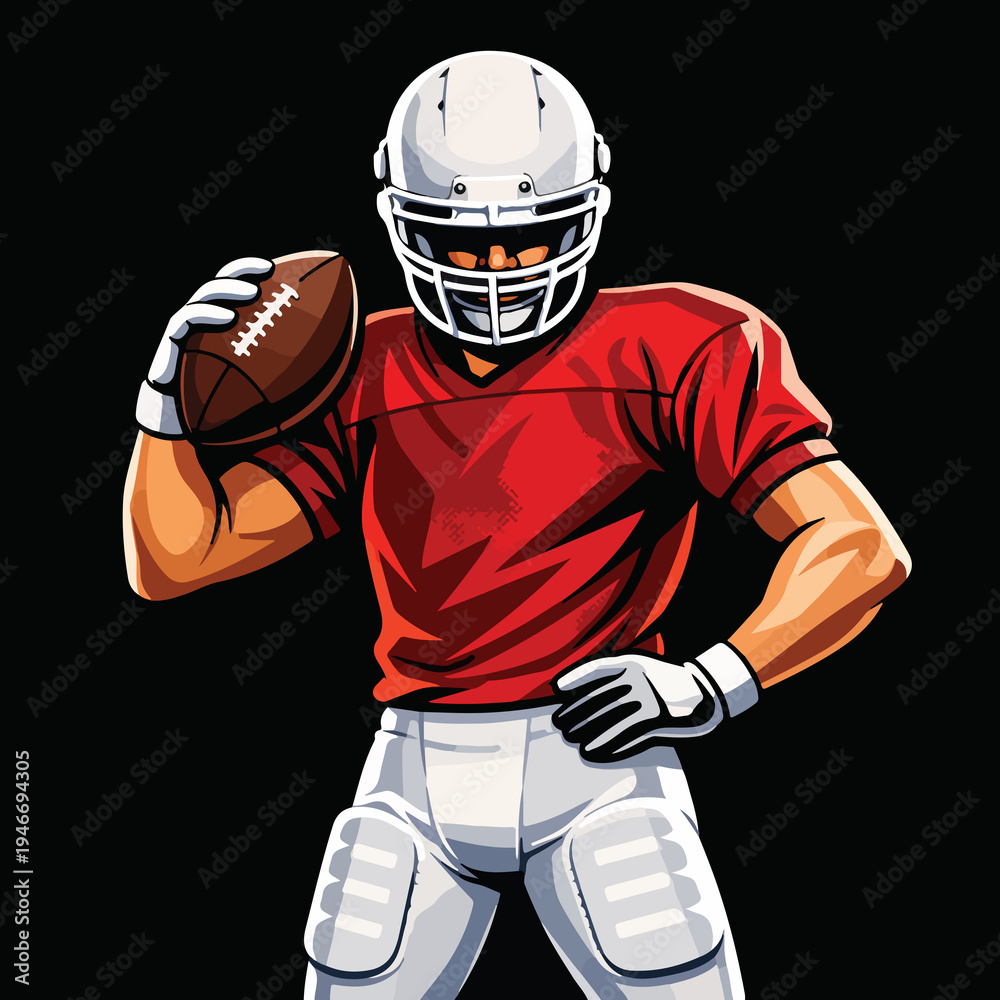 Fototapeta premium Powerful American Football Player Holding Ball – Sports Illustration on Black Background
