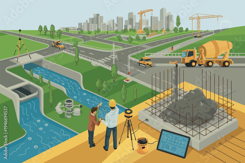 Construction Engineering Infrastructure Survey Road Bridge Crane Building City Planning