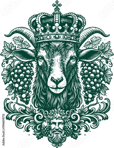 Royal Goat Crown Grape Vine Bacchus Baroque Crest