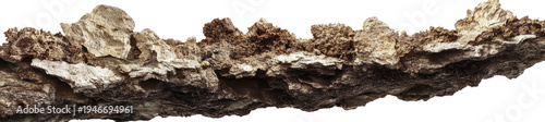 cave rock wall with brown moss, isolated on a transparent background