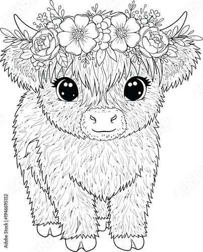 Cute Highland Cow and Calf Coloring Pages Bundle for Kids