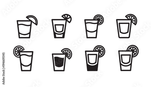 Tequila Shots with Lime Slices Collection Minimalist Line Art Icons Bar and Party Elements