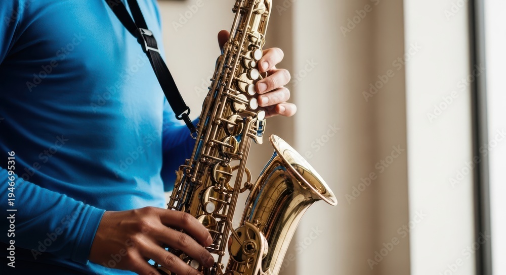 Obraz premium Closeup of a person playing a saxophone