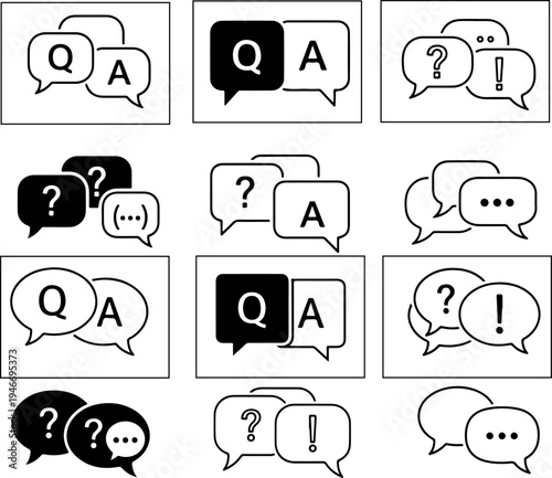 Question and Answer Icon Set with Chat Bubbles. Q and A, Support, Dialog and Help Center Symbols Vector.eps