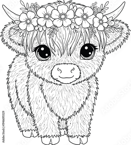 Cute Highland Cow and Calf Coloring Pages Bundle for Kids