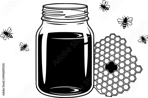 Jar of Honey and Honeycomb Illustration
