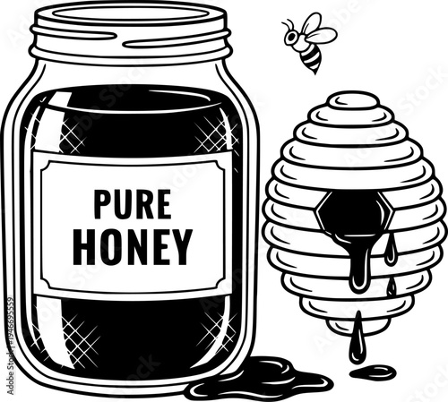 Jar of Honey and Honeycomb Illustration
