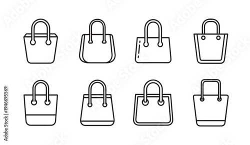 Various Tote Bag Styles Collection Outline Icons