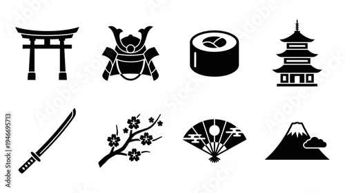 Japanese Culture Vector – Heritage Symbols, Samurai, Cuisine, Architecture, Nature Graphic