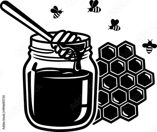 Jar of Honey and Honeycomb Illustration
