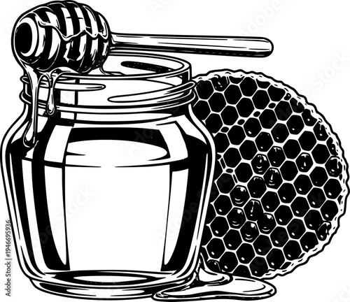 Jar of Honey and Honeycomb Illustration
