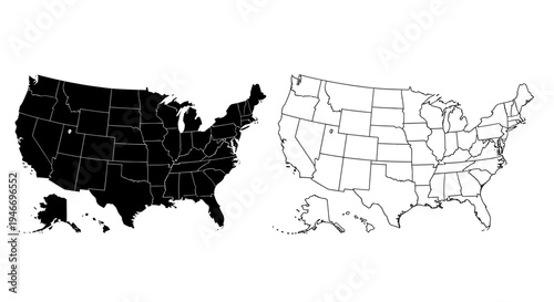 Map of the United States of America with state borders