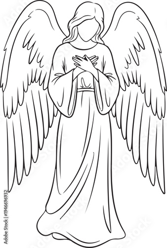 Line art angel with wings vector illustration