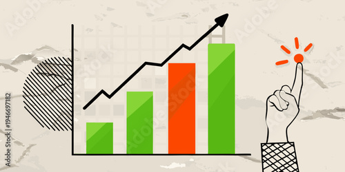 Growth chart with a hand pointing to a rising success indicator