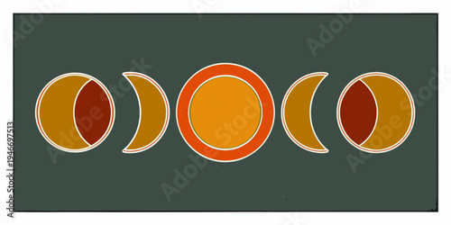 Abstract arrangement of five elliptical shapes in warm earth tones