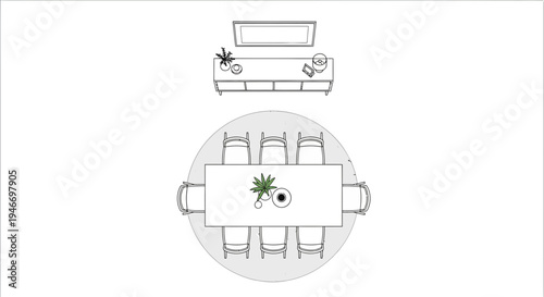 Vector illustration of living room and dining room furniture