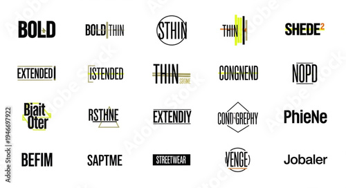 Collection of Typography Styles - Bold, Thin, Extended, and More.