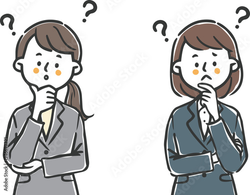 疑問を持つ女性会社員　上半身　ベクター