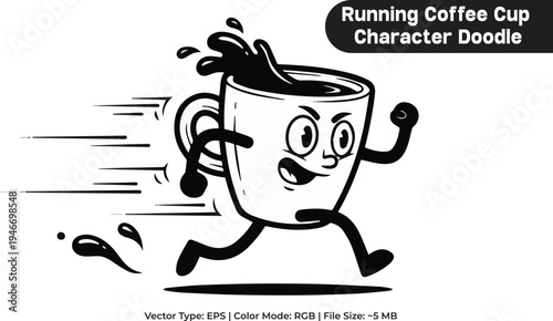 Running Coffee Cup Character Doodle