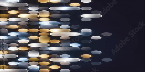 Abstract medical composition of white pills and colorful capsules on a black background with bokeh lights for healthcare and pharmacy concepts