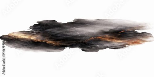 An abstract motion of black and white smoke flows like a frozen waterfall over wet rocks in a fresh winter stream