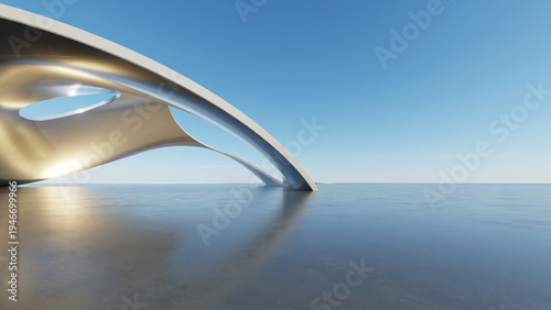 Фотография Abstract architecture and futuristic curved structure design against blue sky ba