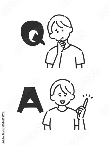 男性医師のQ＆Aのイラスト素材セット　線画のみ