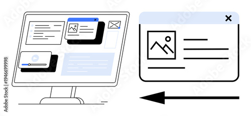 User interface design. User interface showing navigation, content panels, and webpage functionality. User interface essential for creating intuitive digital experiences. For UX design, web
