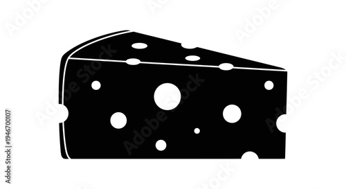 Vector illustration of a wedge of cheese with holes, simple black and white graphic design