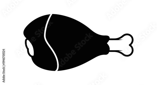 Simple Black Silhouette of a Roasted Chicken Leg, Representing Delicious Poultry Meal