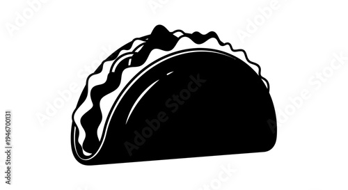 Simple black and white vector illustration of a delicious taco, perfect for food-related designs