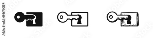 Key and Keyhole Icon Set - Access, Security, Solution, and Unlocking Concepts.
