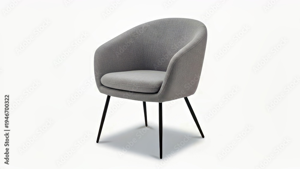 Fototapeta premium Modern Upholstered Chair Gray Fabric Black Metal Legs Minimalist Design Studio Furniture.jpg
