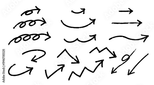 ペンの手書き矢印素材セット 黒