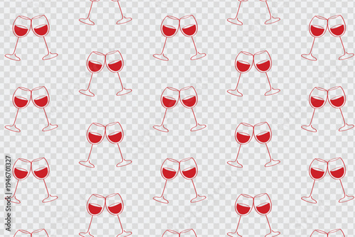 Minimal wine glasses seamless pattern. Italian restaurant drink background with red wine glasses vector illustration