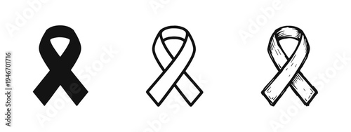 Awareness Ribbon Icon Set. Support and Solidarity Symbols in Solid, Outline, and Hand-Drawn Styles.